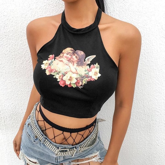 Tops - Flower halter top